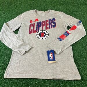 NBA LA‎ Clippers Long Sleeve Graphic T-Shirt Basketball Top Gray Youth Large